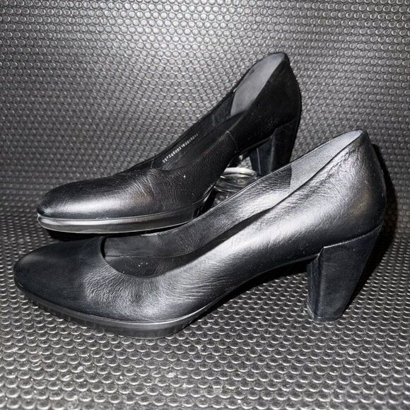 Ecco Shape 55 Plateau Black Leather Slip On Pumps Heels Women’s Size 8-8.5 - Picture 1 of 7
